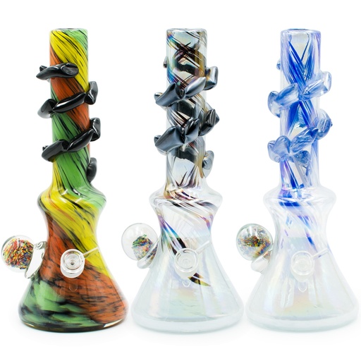 14" Beaker Base w/ Knuckle & Colourful Ball & Spiral Wrap 